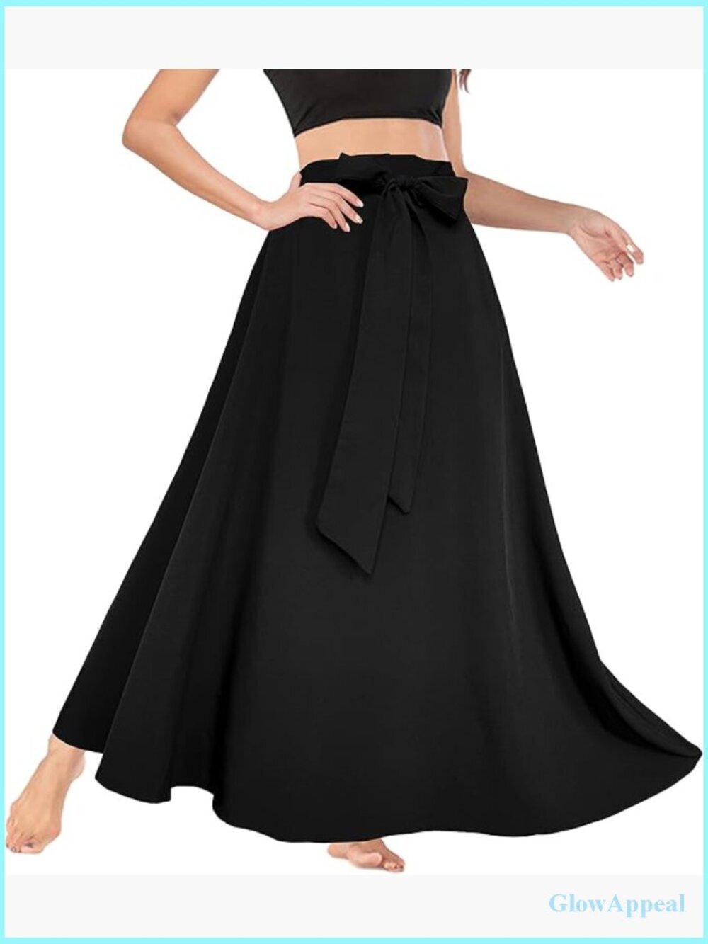 High Waist Tie Front A-Line Flowy Maxi Skirt with Pockets